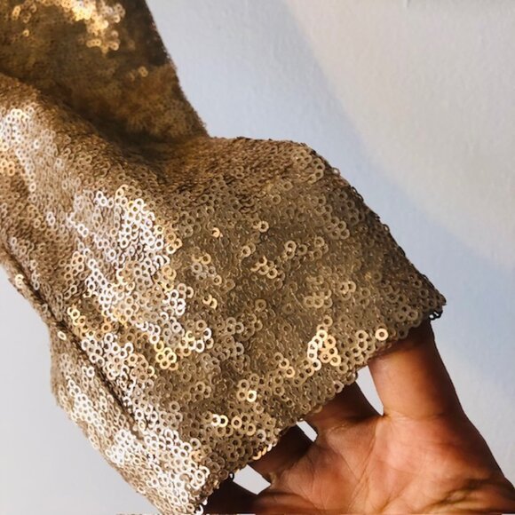 Zoe by Rachel Zoe Champagne Sequin Cropped Blazer Jacket, Size XS, Gold, Elegant - Picture 3 of 9